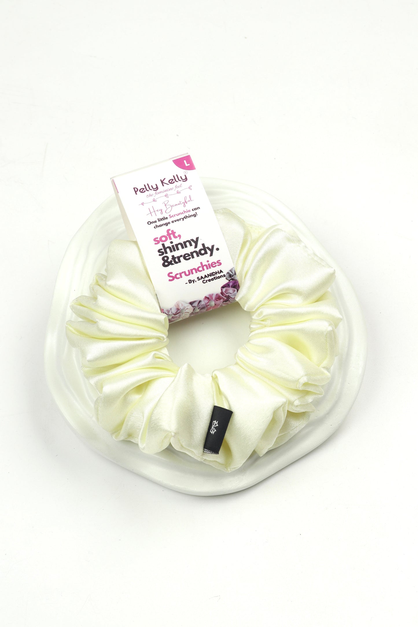 Aqua White | Premium Satin Scrunchies | L