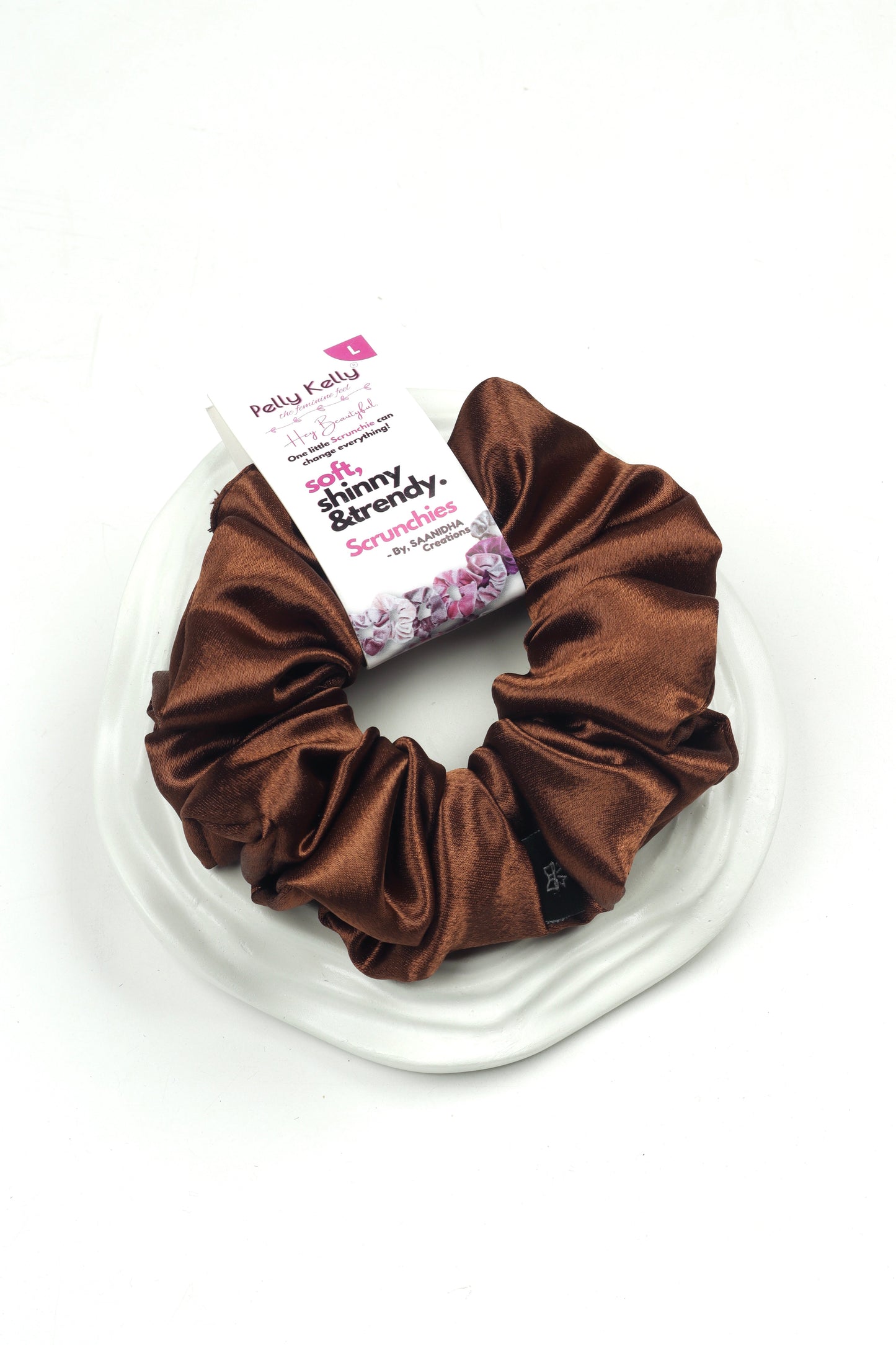 Woody Brown | Premium Satin Scrunchies | L