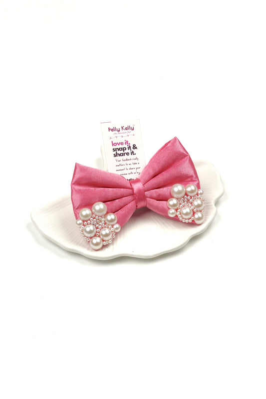 Reddish Magenta | Premium Satin  | Princess Pearl Bow