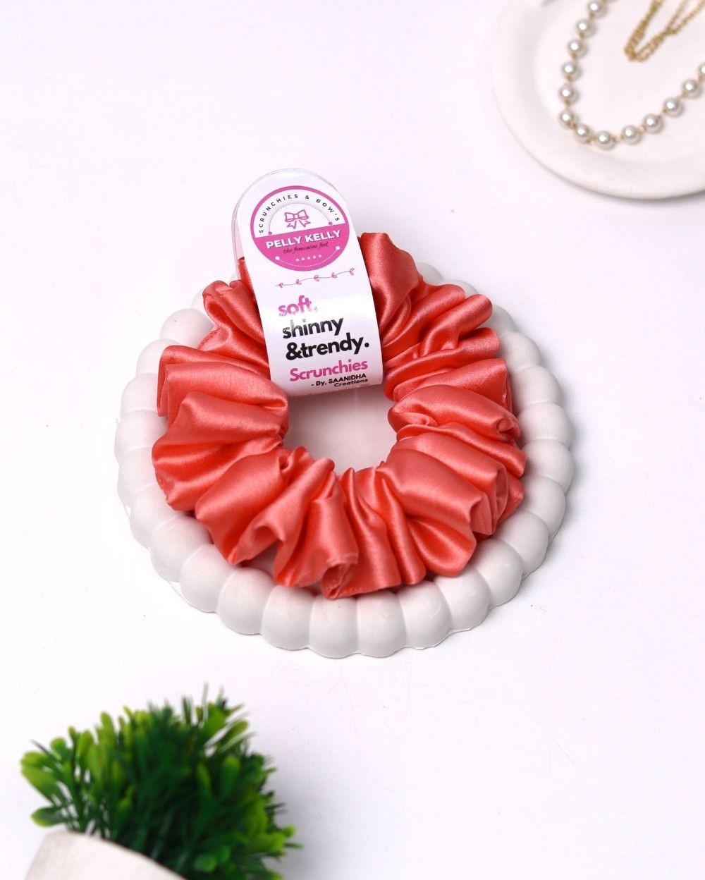 Peachy Pink | Silk Satin Scrunchies | L