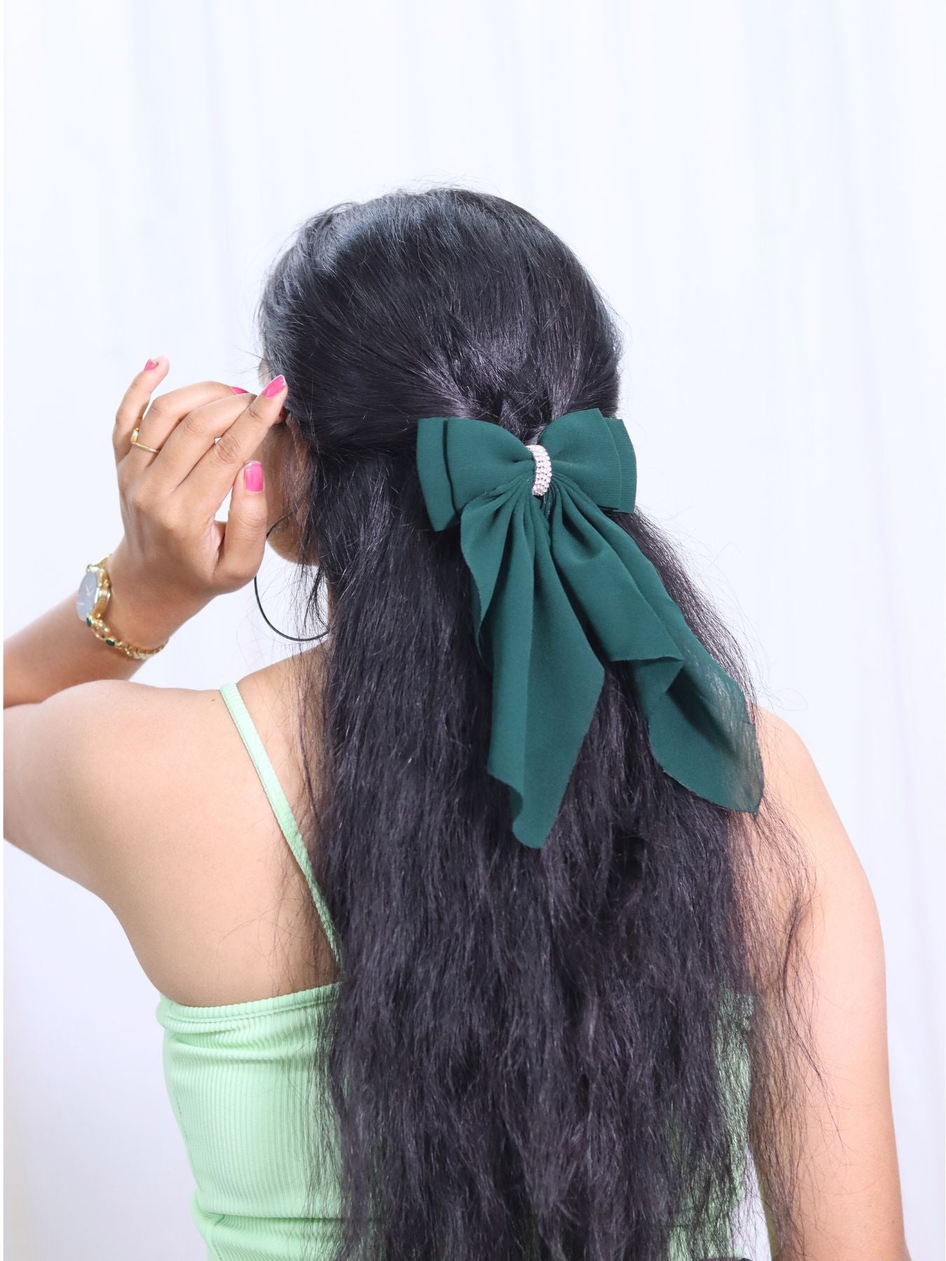 Georgette Bow |Scarf Bow With Rhinestone | Pack of  1