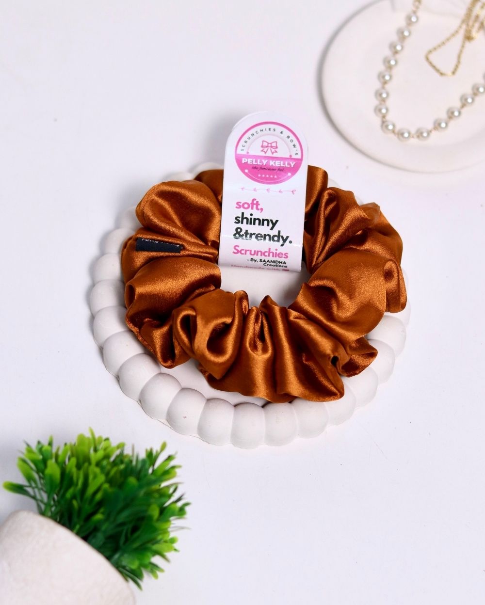 Light Brown | Silk Satin Scrunchies | L