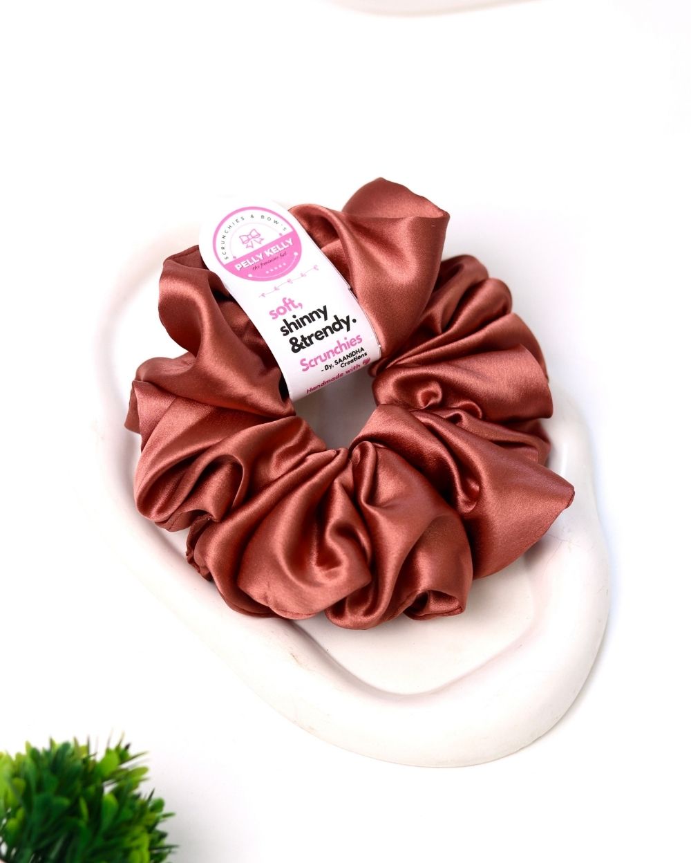 Brown Pink | Silk Satin Scrunchies | XL