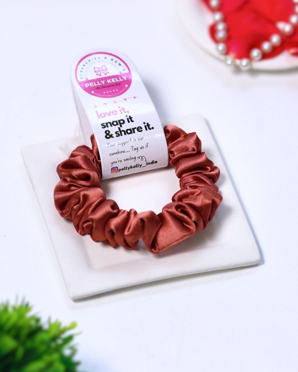 Brown Pink | Silk Satin Scrunchies |S