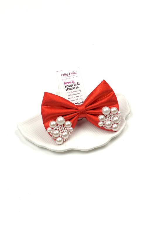 Valentine Red | Premium Satin  | Princess Pearl Bow