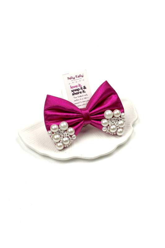Rich Maroon | Premium  Satin | Princess Pearl Bow