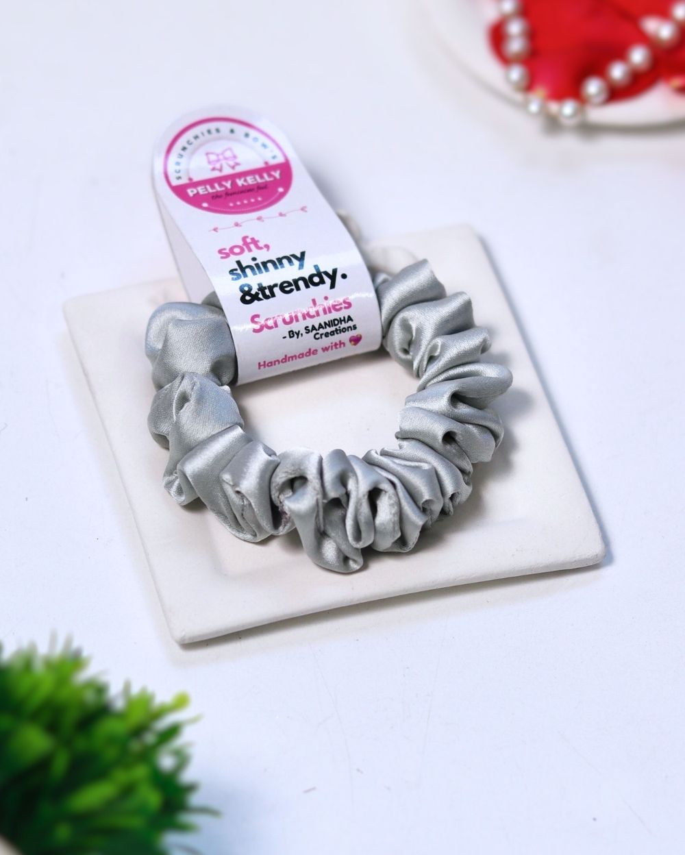 Pearl Bush | Silk Satin Scrunchies | S
