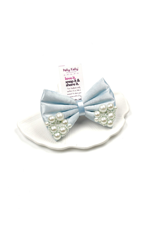 Metallic Silver | Premium Satin | Princess Pearl Bow
