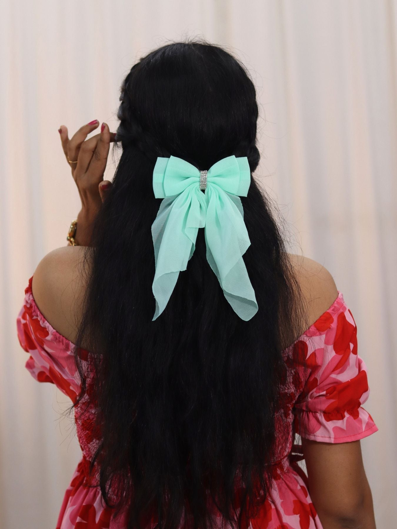 Georgette Bow |Scarf Bow With Rhinestone | Pack of  1