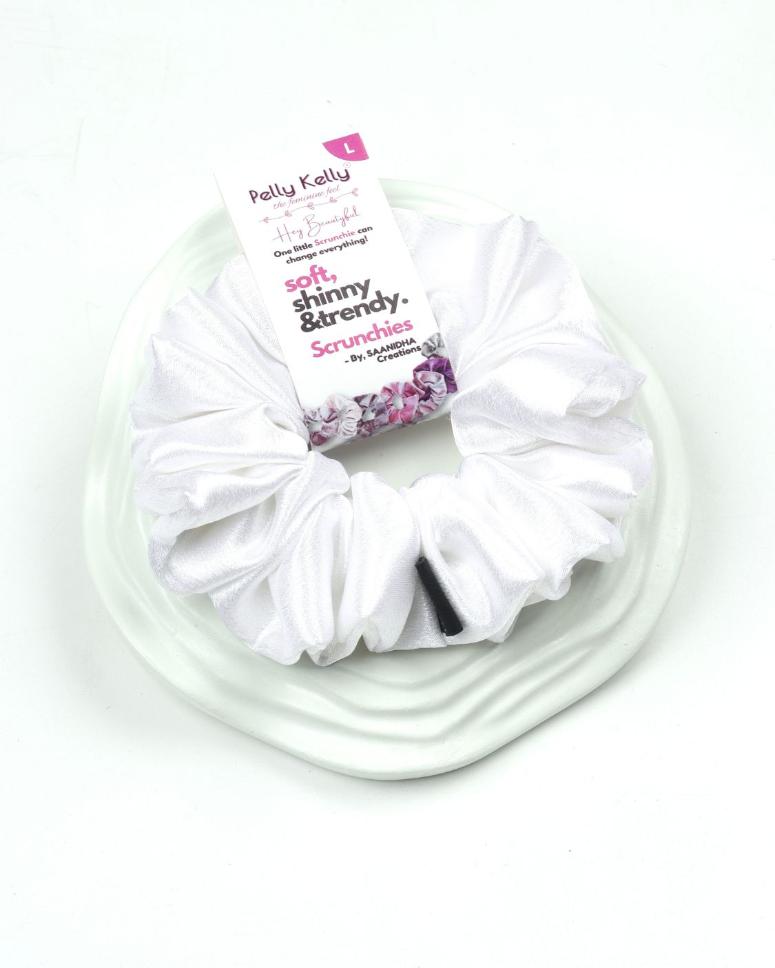 Ghost White | Premium Silk Satin Scrunchies | L
