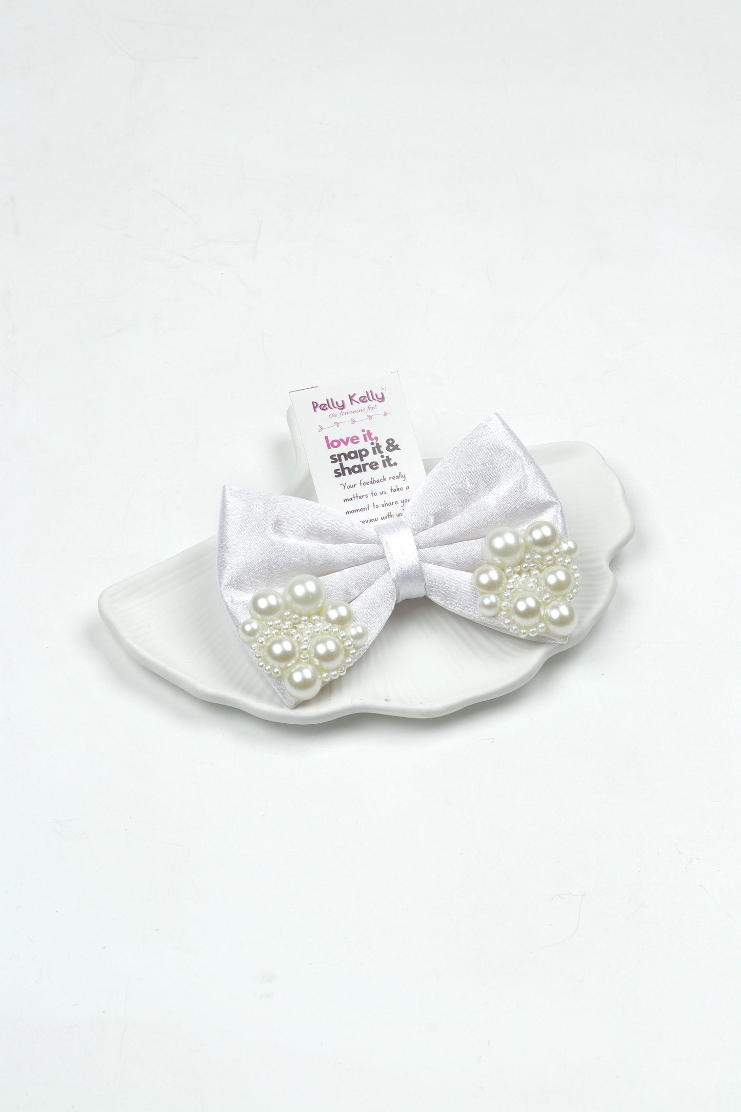 Ghost White | Premium Satin | Princess Pearl Bow