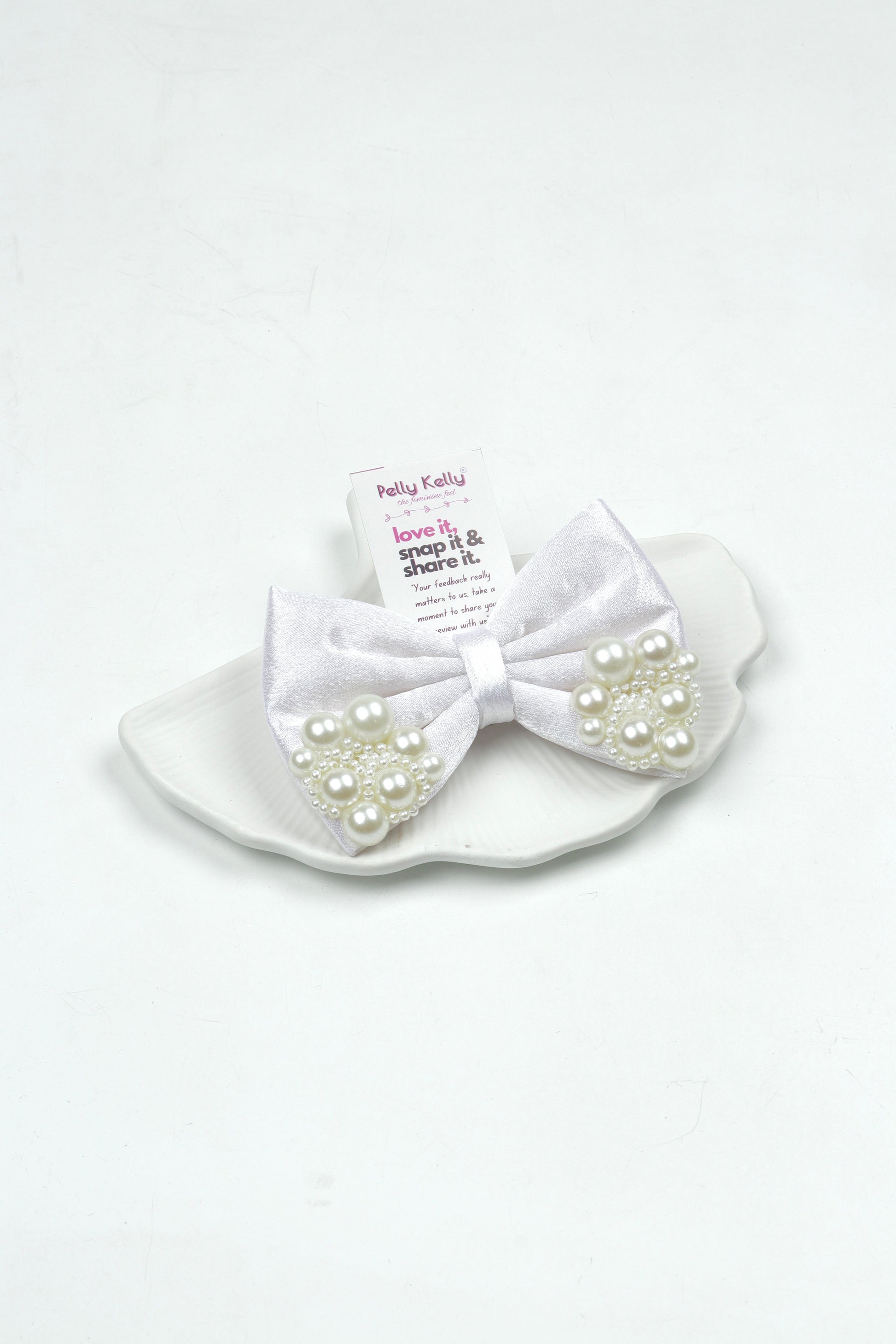 Ghost White | Premium Satin | Princess Pearl Bow