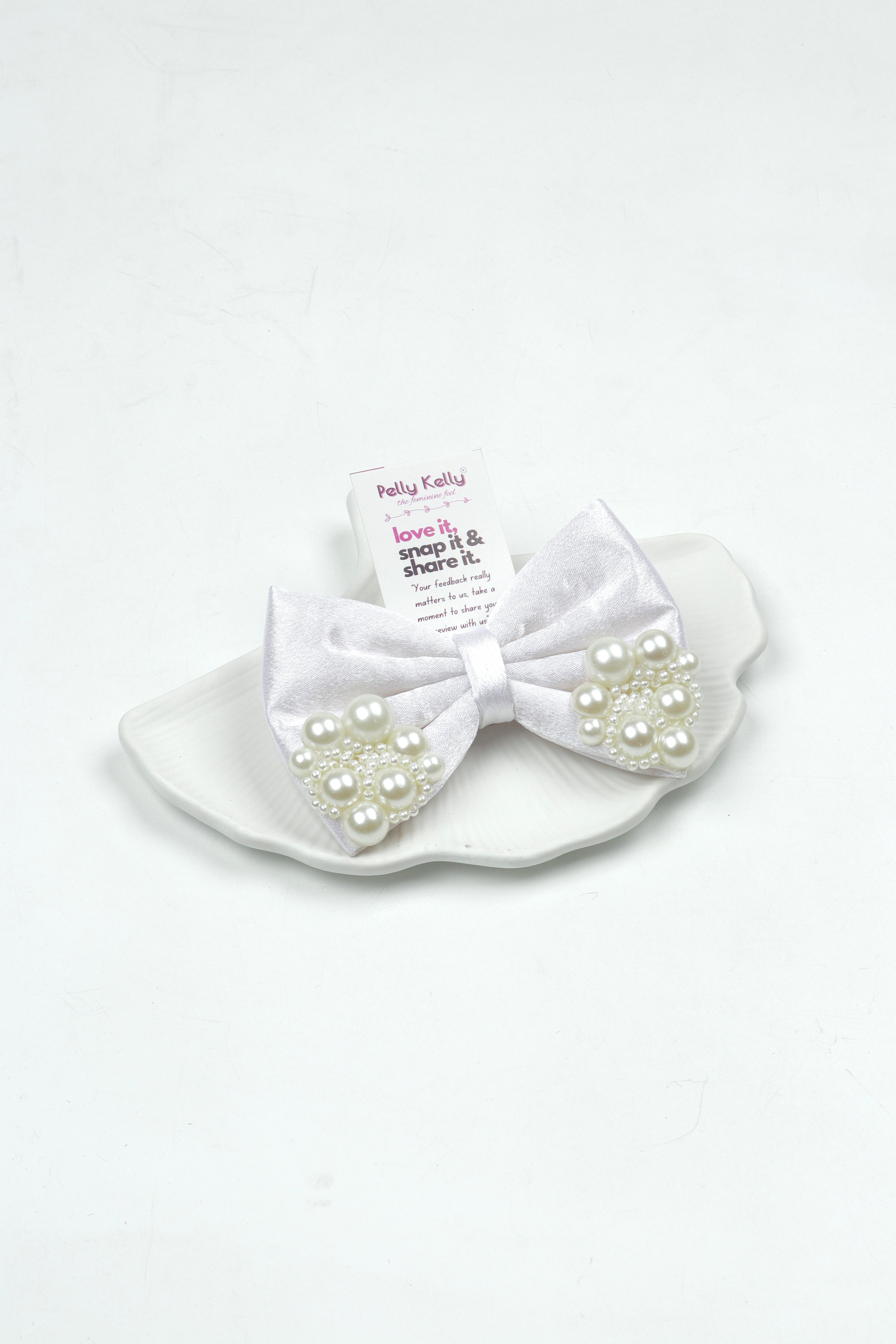 Ghost White | Premium Satin | Princess Pearl Bow