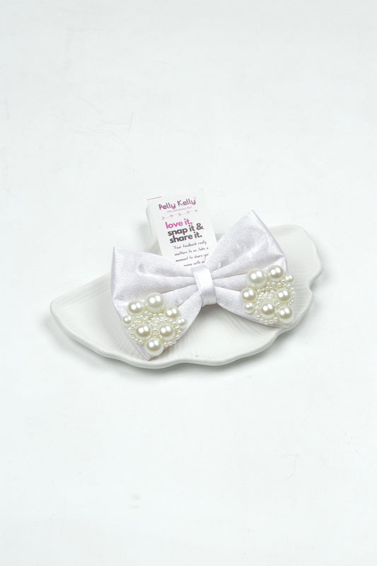 Ghost White | Premium Satin | Princess Pearl Bow