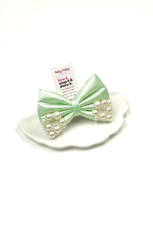 Snow Green | Premium Satin  | Princess Pearl Bow