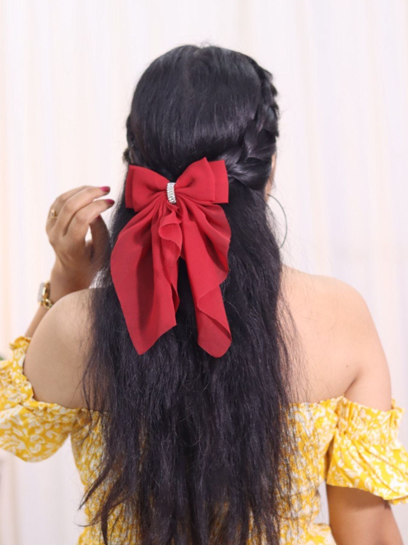 Georgette Bow |Scarf Bow With Rhinestone | Pack of  1