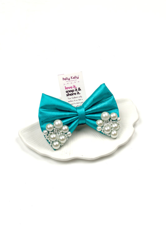 Macaw Blue Green | Premium Satin | Princess Pearl Bow