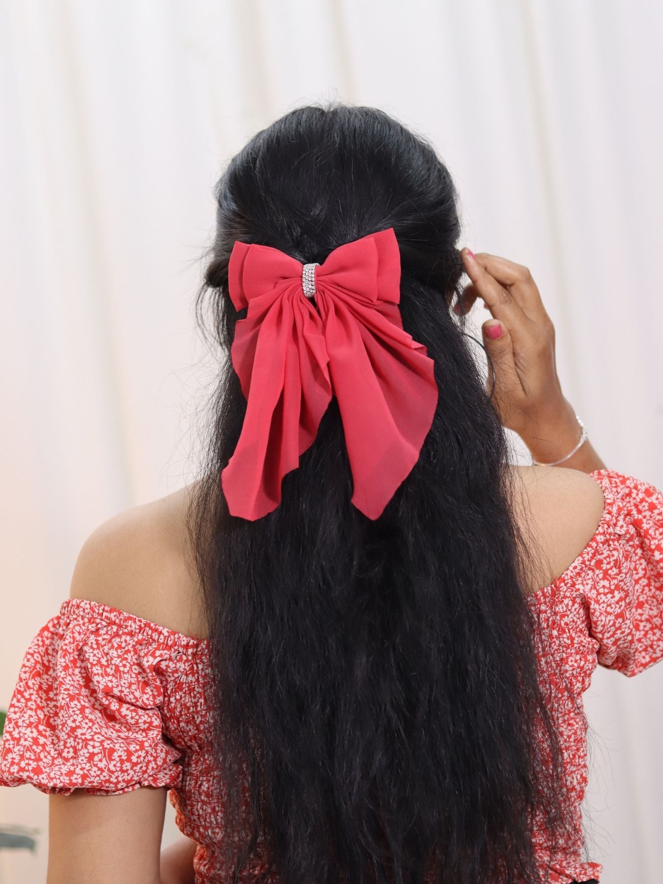 Georgette Bow |Scarf Bow With Rhinestone | Pack of  1