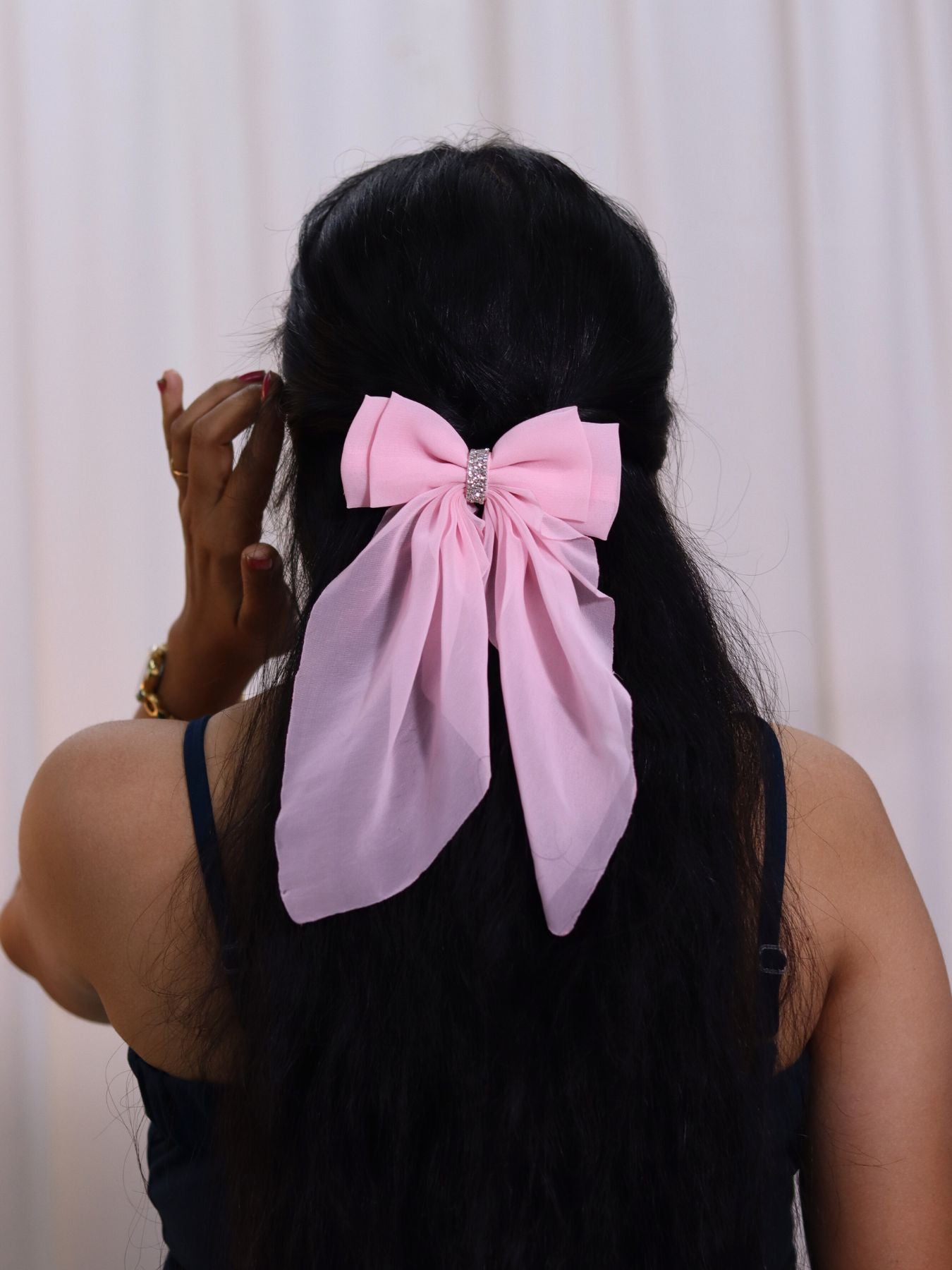 Georgette Bow |Scarf Bow With Rhinestone | Pack of  1