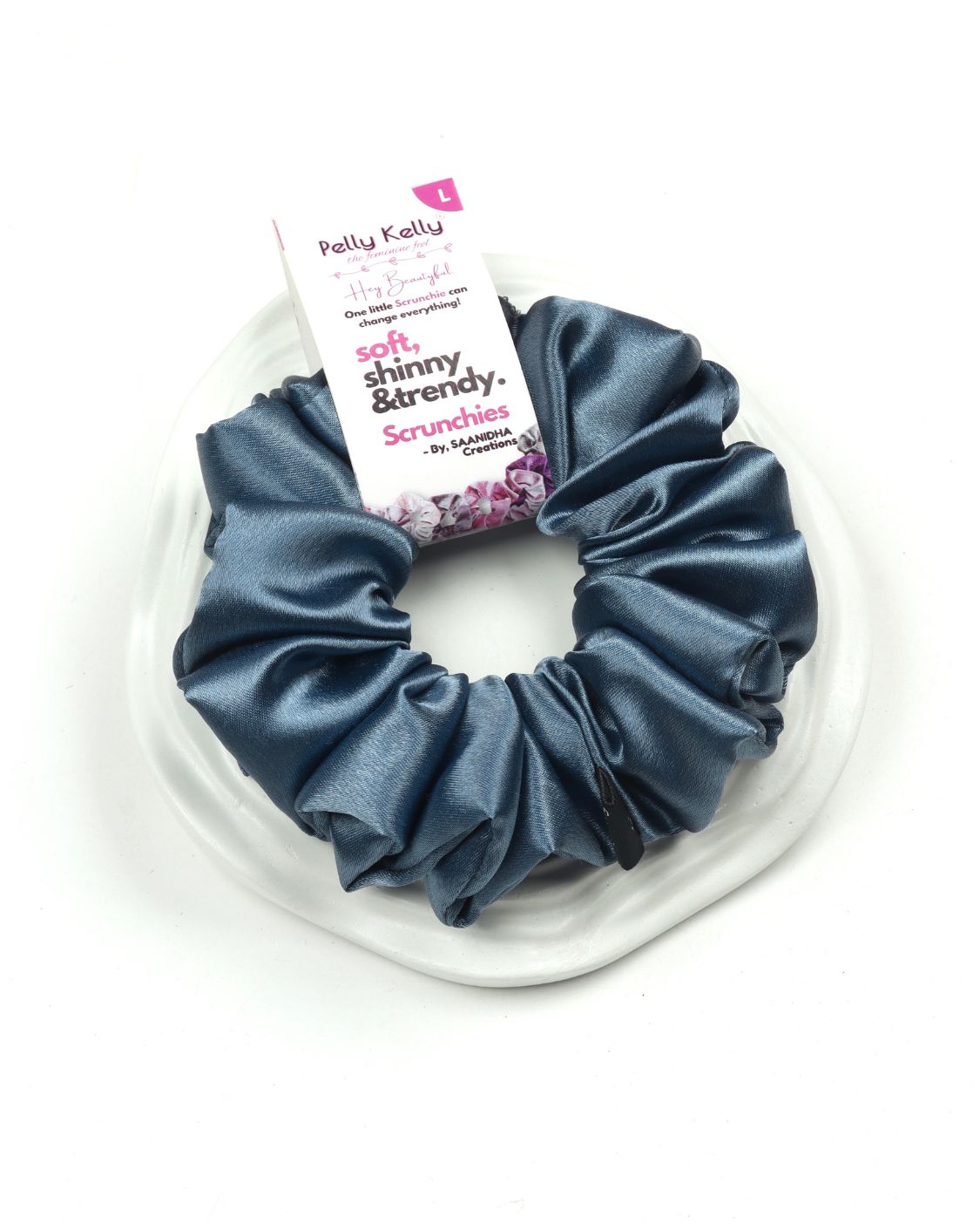 Grey Blue | Premium Silk Satin Scrunchies | L