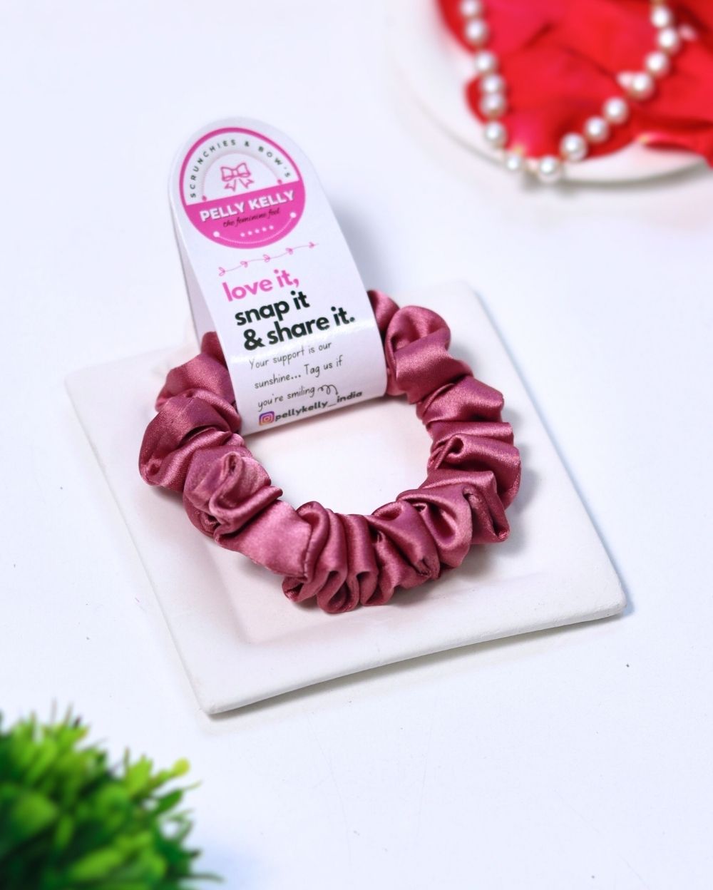 Pinkish Red | Silk Satin Scrunchies | S