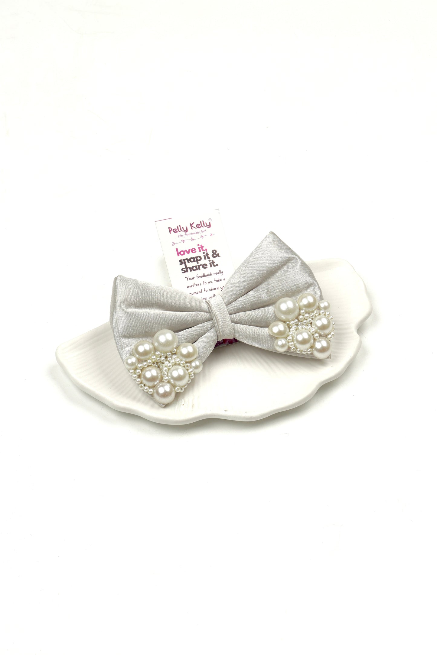 Pale Grey | Premium Satin  | Princess Pearl Bow