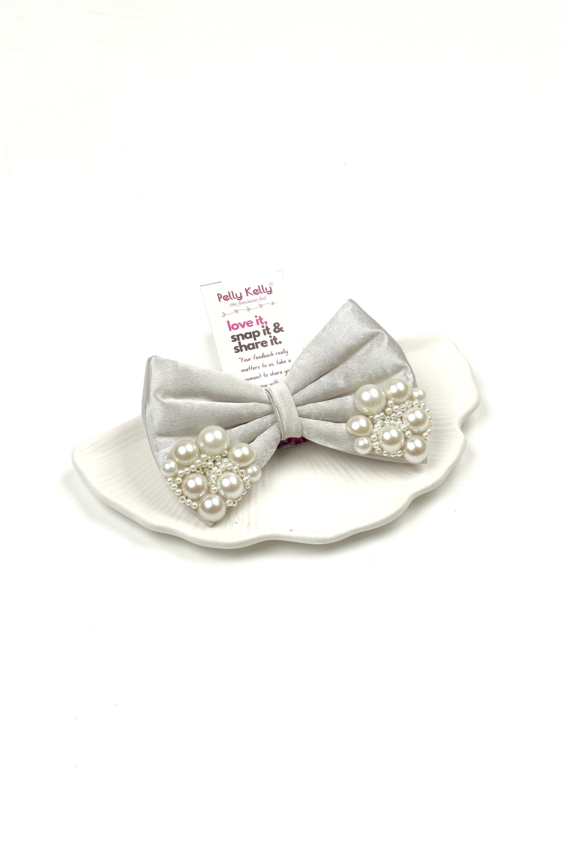 Pale Grey | Premium Satin  | Princess Pearl Bow