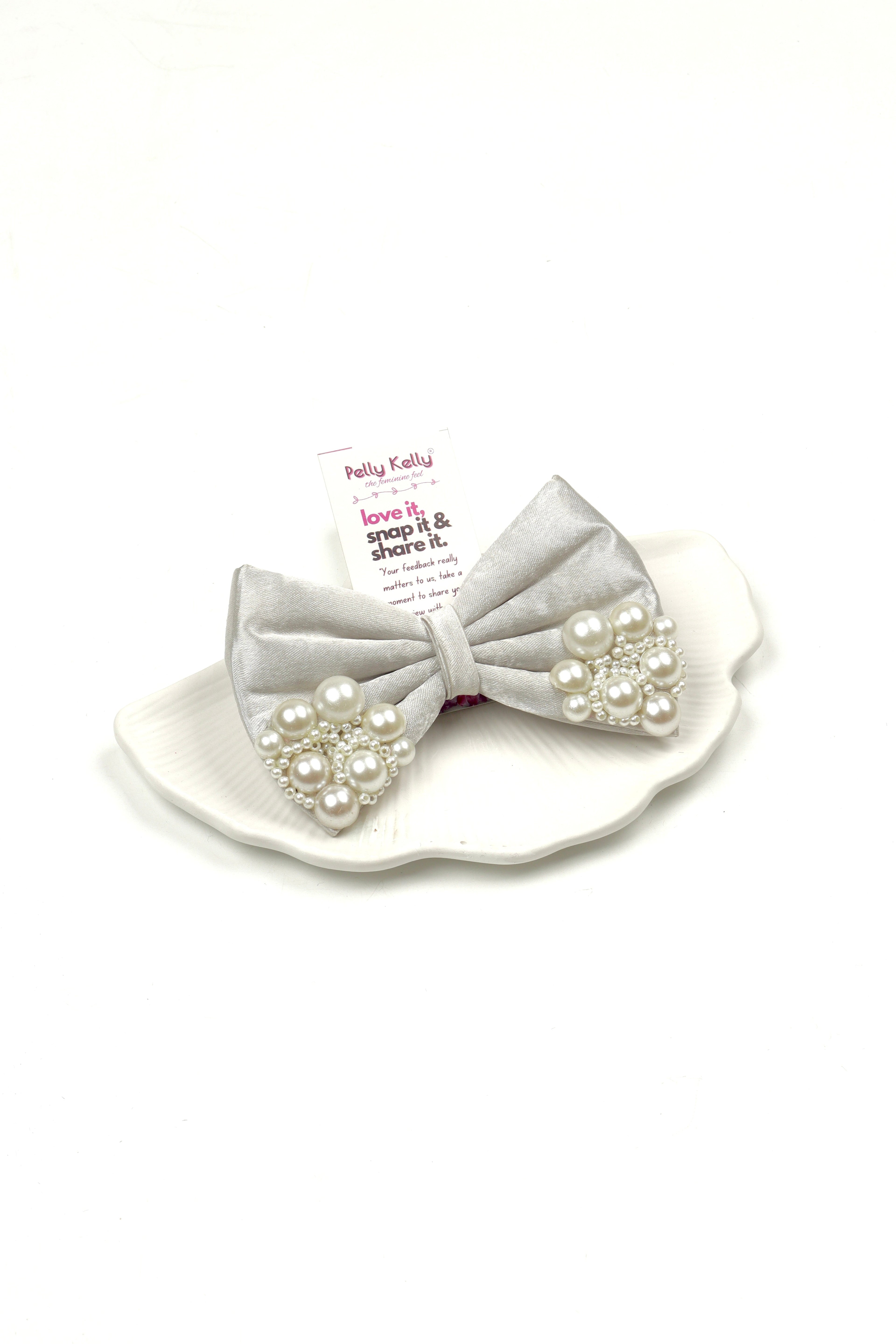 Pale Grey | Premium Satin  | Princess Pearl Bow