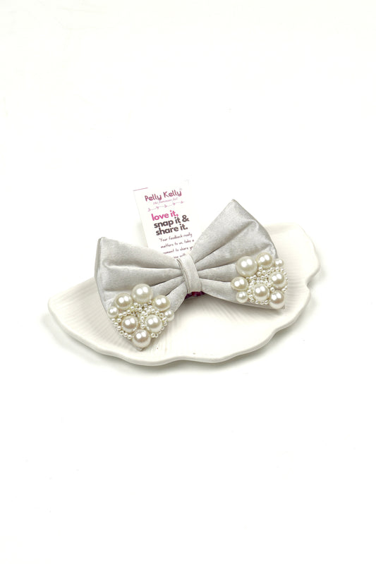 Pale Grey | Premium Satin  | Princess Pearl Bow
