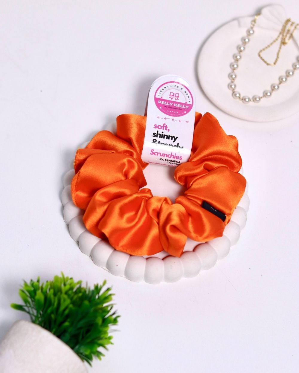 Orange | Silk Satin Scrunchies | L