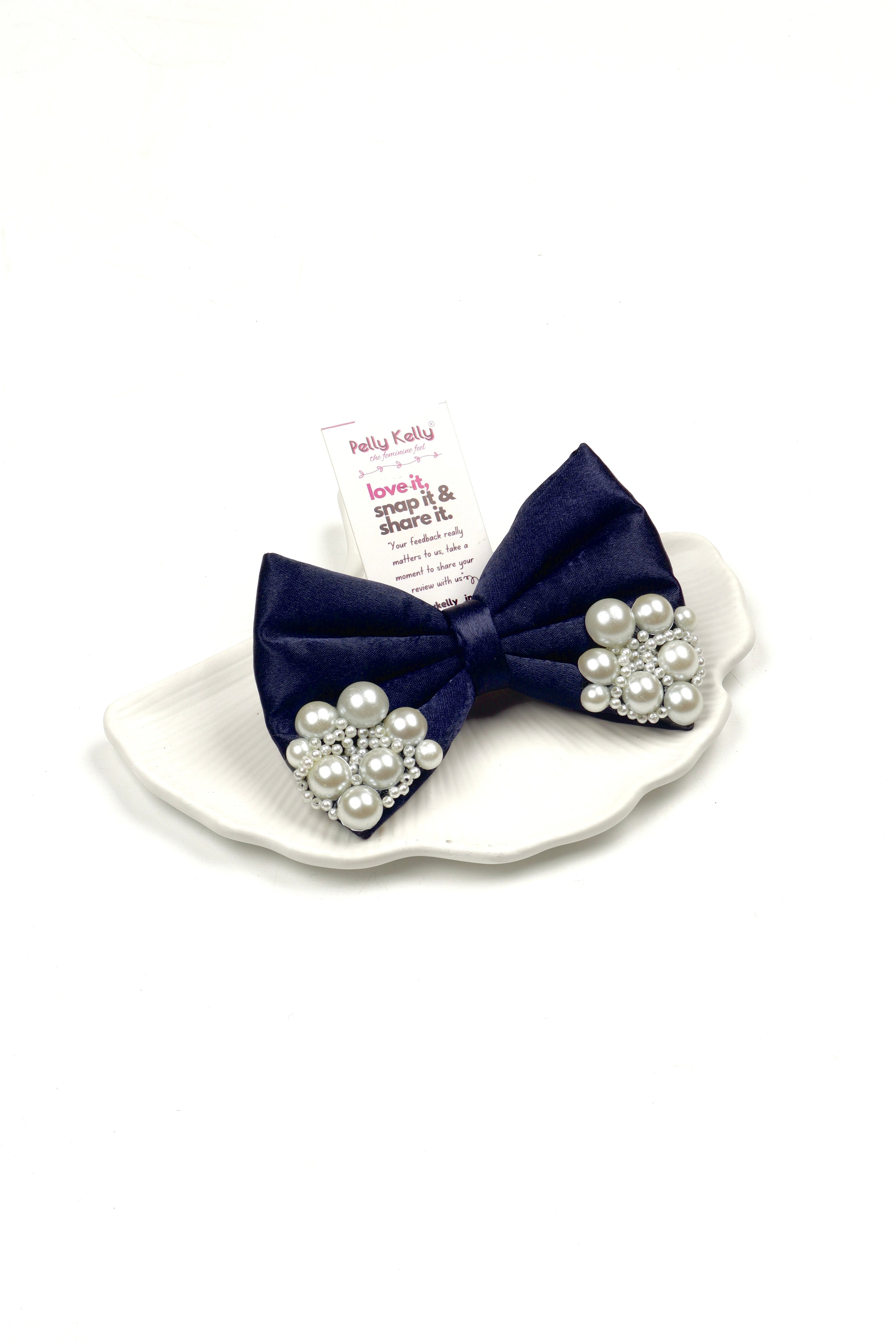 Navy Blue | Premium Satin | Princess Pearl Bow