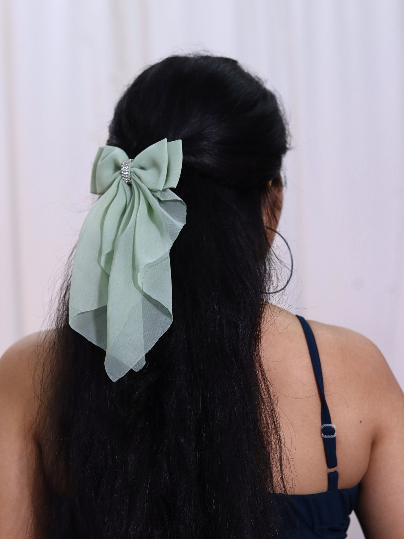 Georgette Bow |Scarf Bow With Rhinestone | Pack of  1