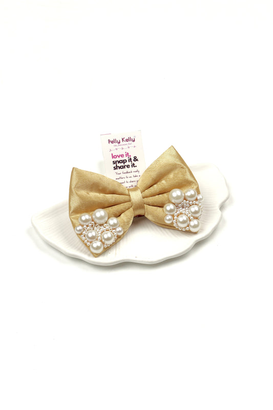 Gold | Premium Satin | Princess Pearl Bow