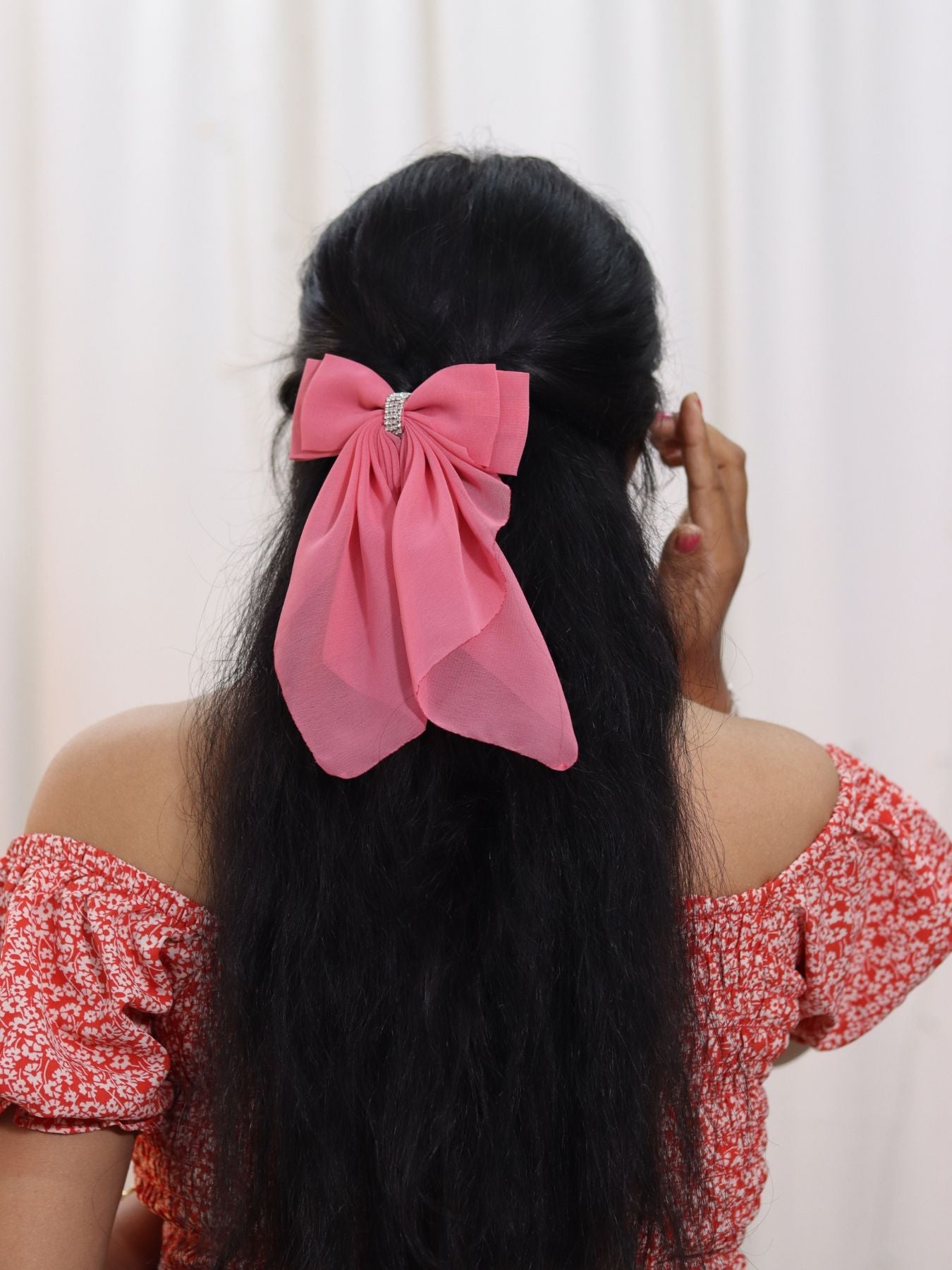 Georgette Bow |Scarf Bow With Rhinestone | Pack of  1