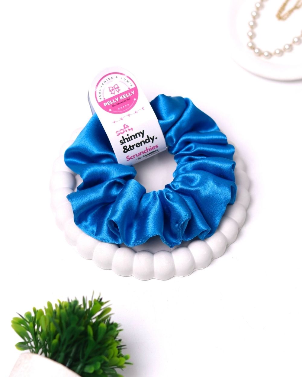 Ball Blue | Silk Satin Scrunchies | L