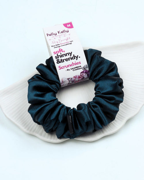 Dark Blue Grey | Premium Silk Satin Scrunchies | M