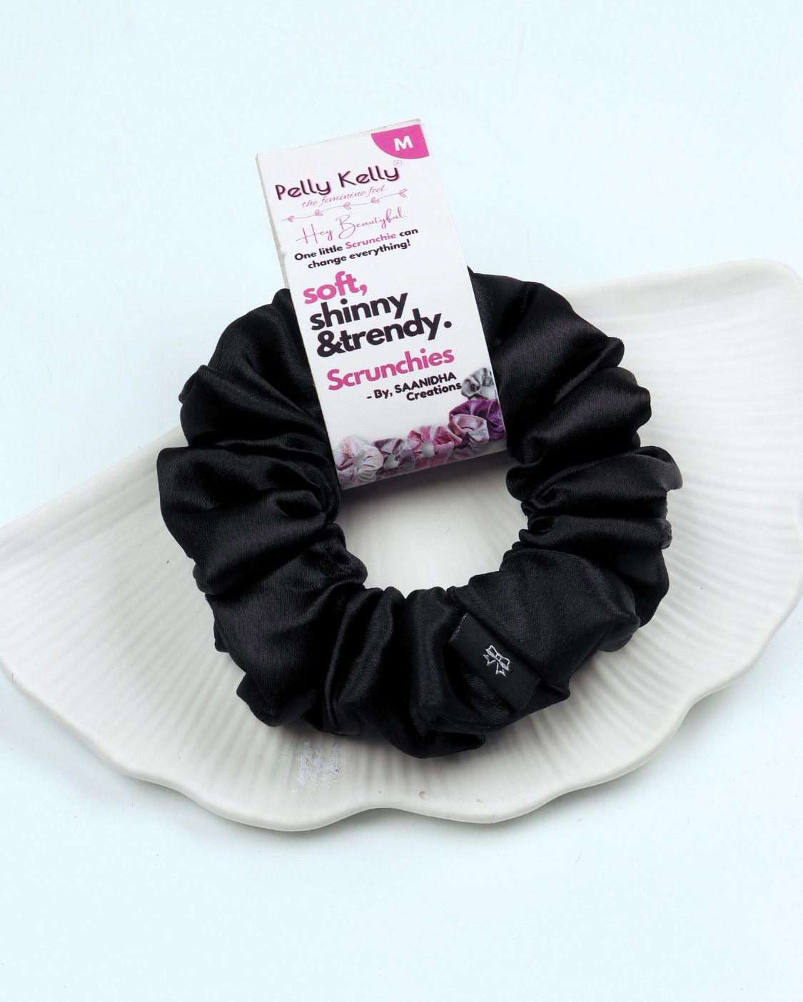 Black | Premium Silk Satin Scrunchies | M