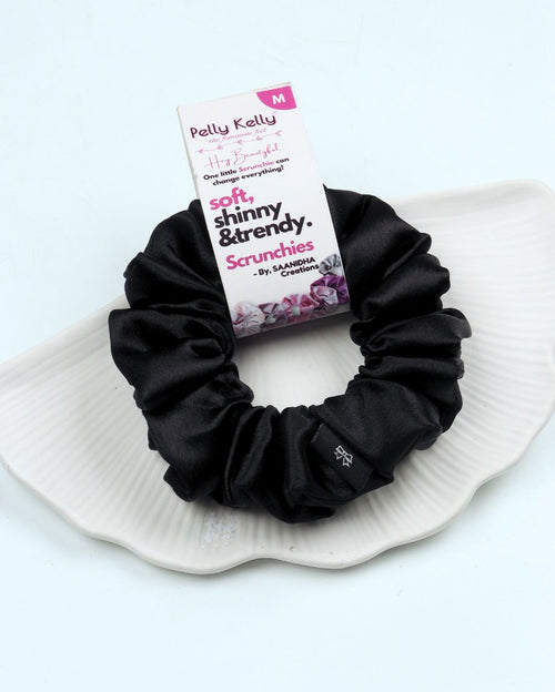 Black | Premium Silk Satin Scrunchies | M