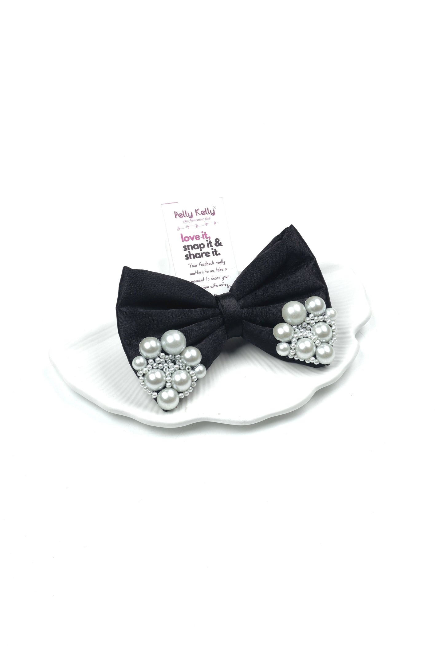 Black | Premium Satin  | Princess Pearl Bow
