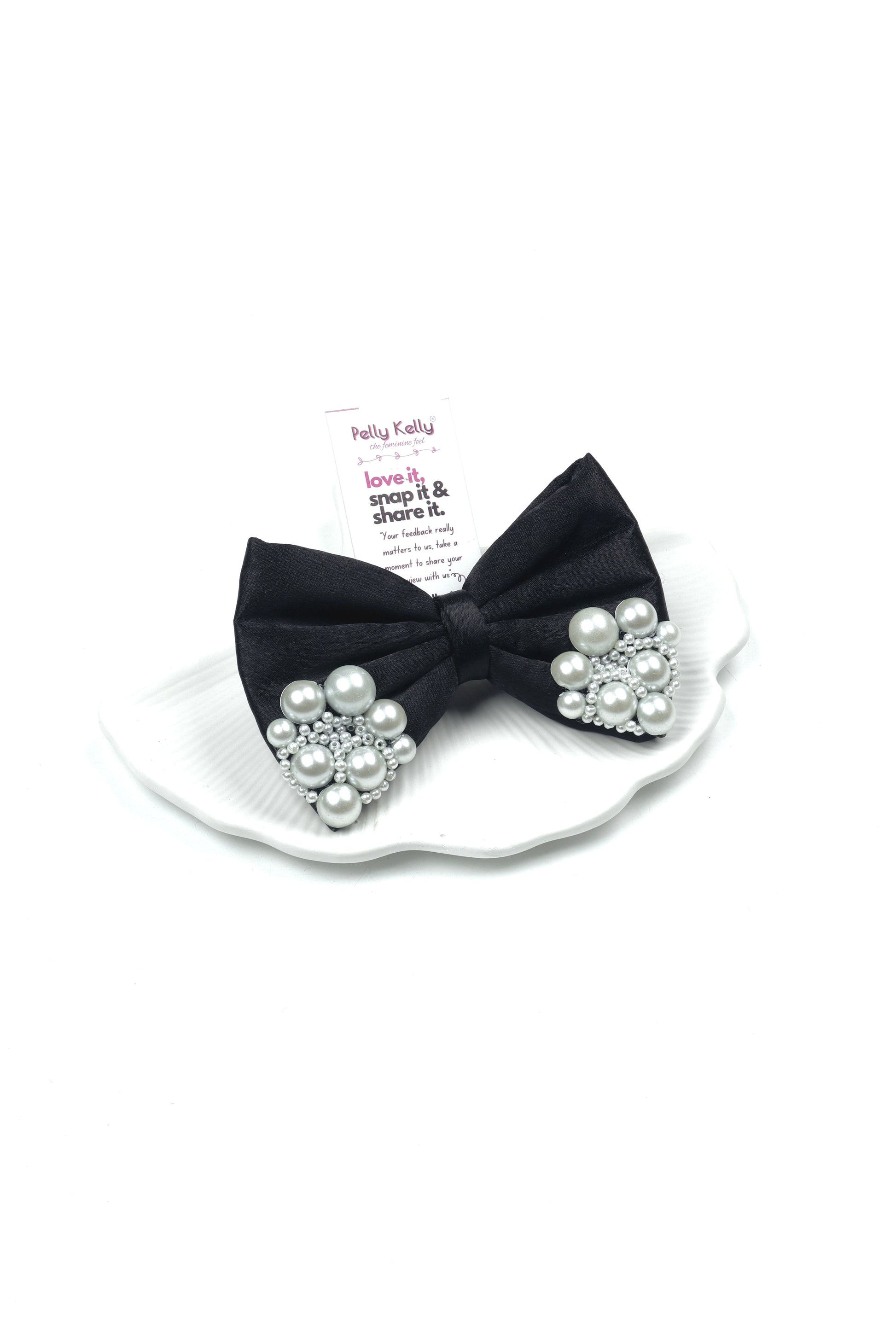 Black | Premium Satin  | Princess Pearl Bow