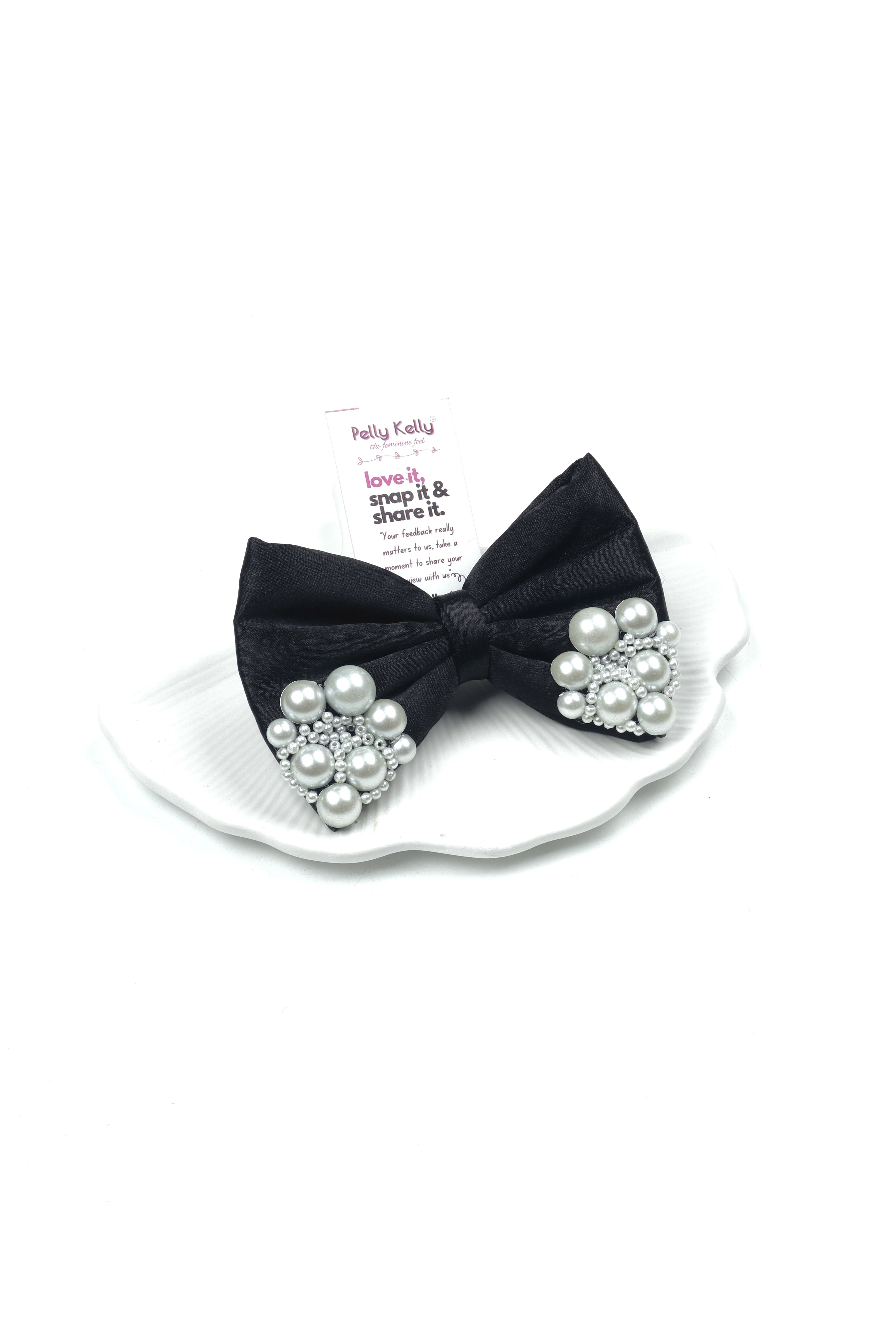 Black | Premium Satin  | Princess Pearl Bow
