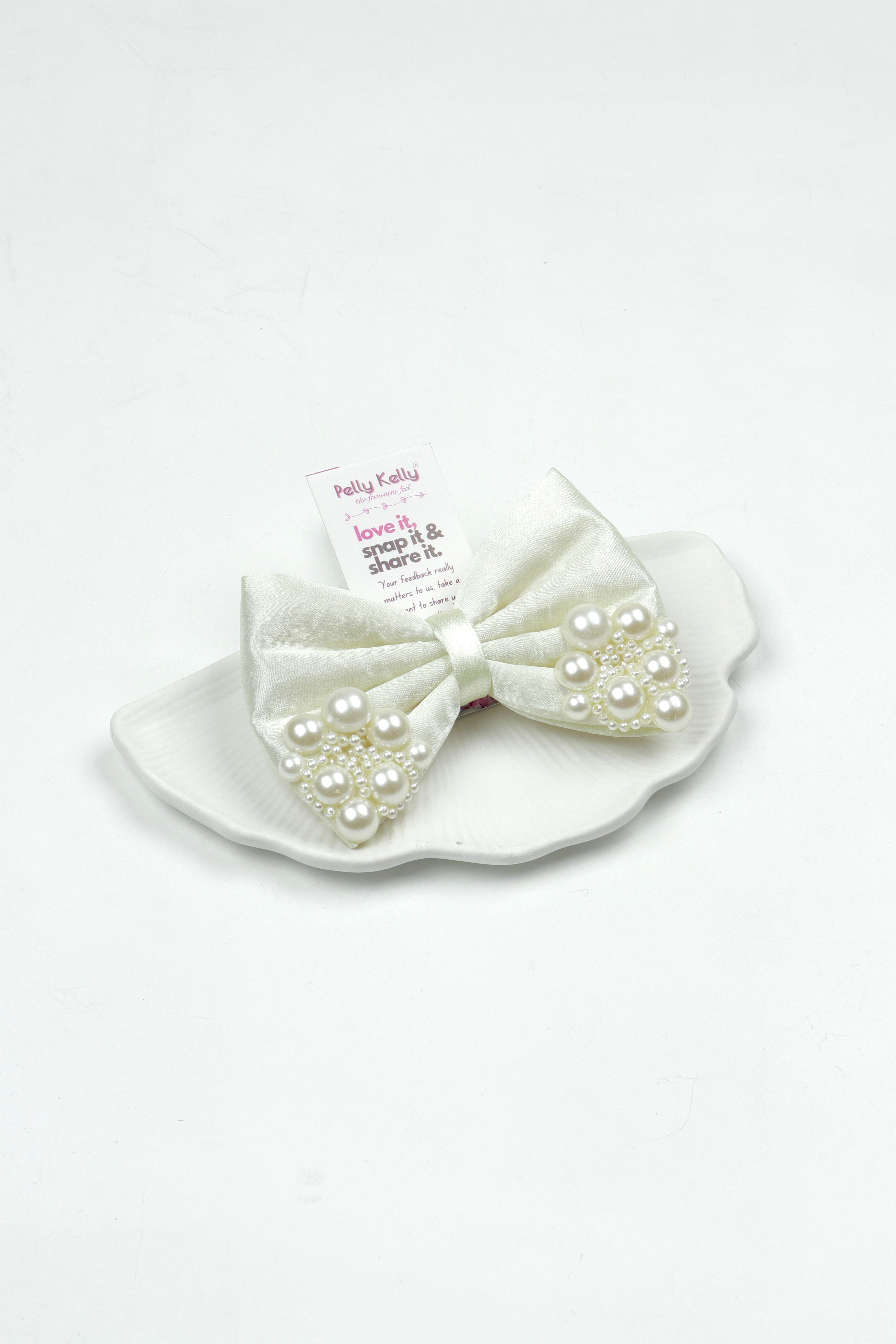 Aqua White | Premium Satin  |  Princess Pearl Bow 