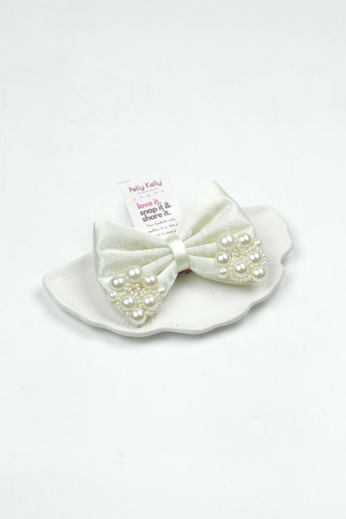 Aqua White | Premium Satin  |  Princess Pearl Bow 