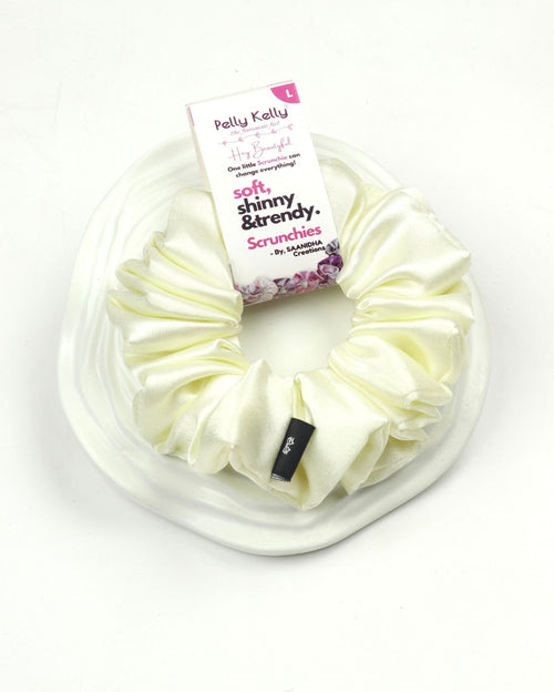 Aqua White | Premium Silk Satin Scrunchies | L