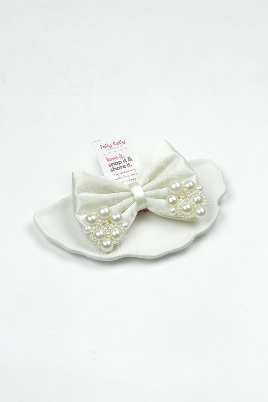 Soft Peach | Premium Satin | Princess Pearl Bow 
