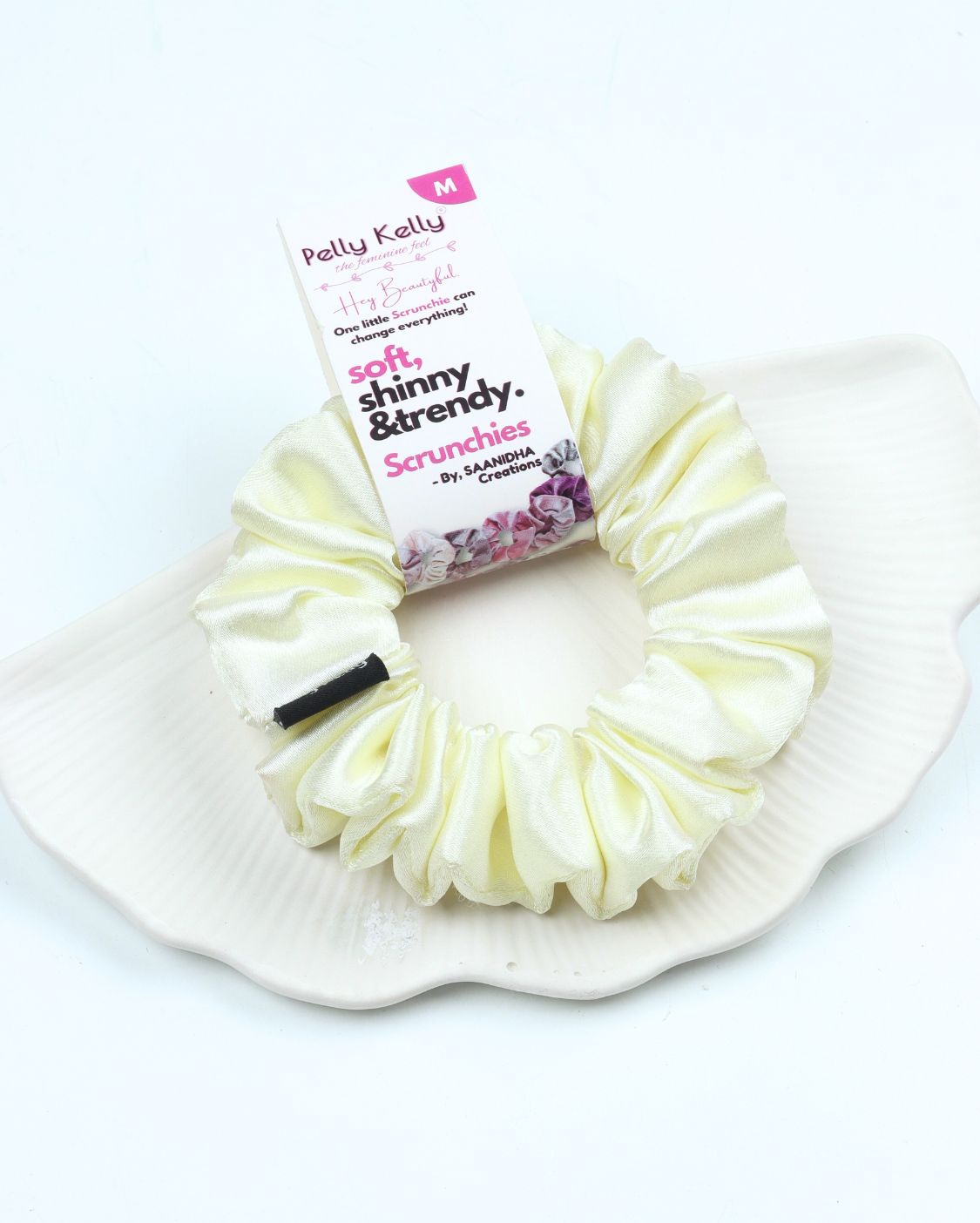 Aqua White | Premium Silk Satin Scrunchies | M