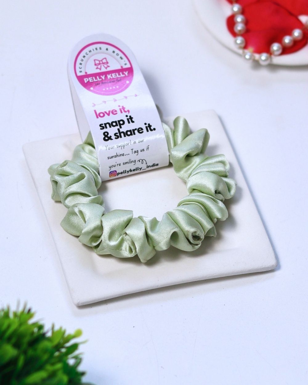 Off Green | Silk Satin Scrunchies | S