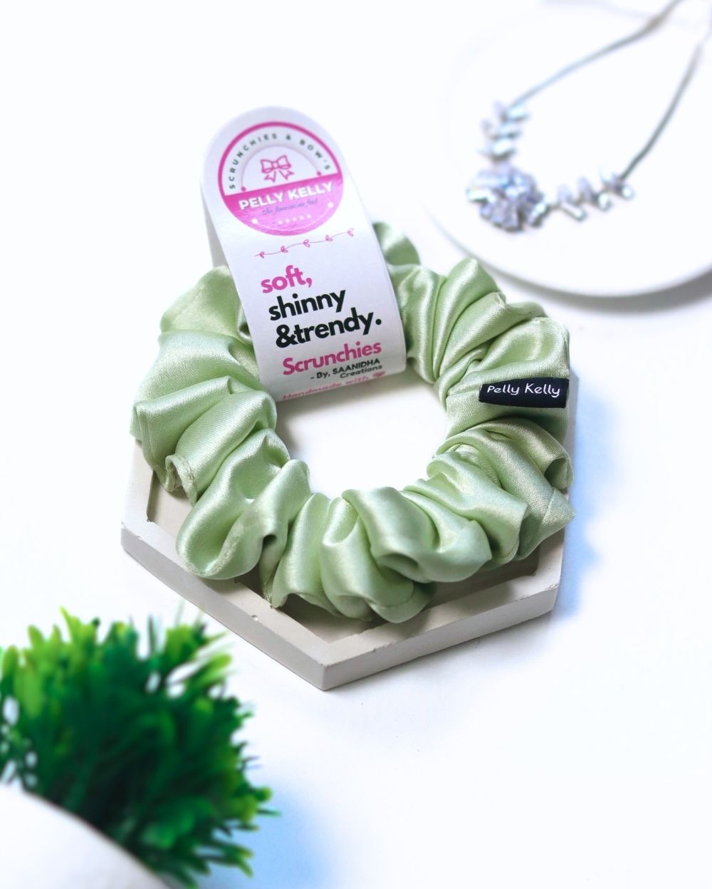 Off Green | Silk Satin Scrunchies | M