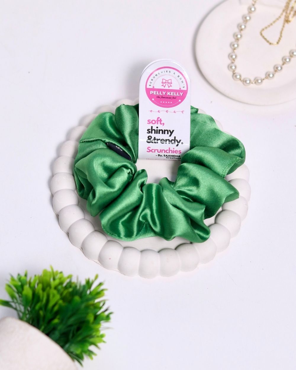 Green Spring | Silk Satin Scrunchies | L