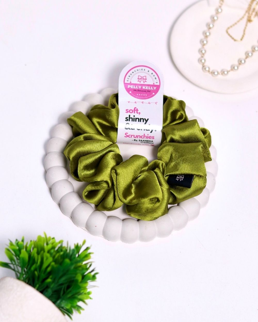 Olive Green | Silk Satin Scrunchies | L